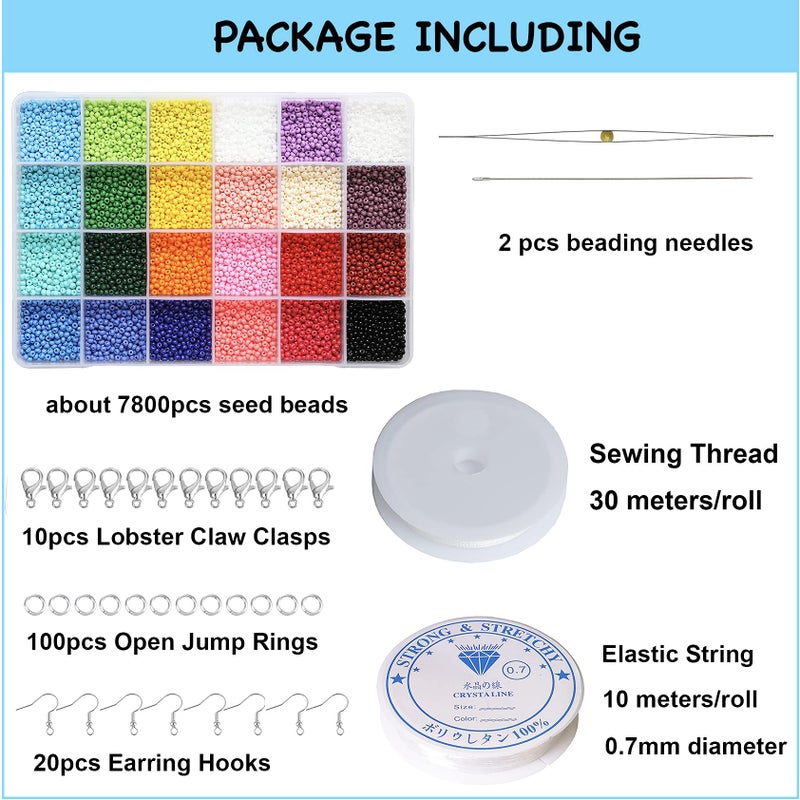 BALABEAD 3mm Round Size Almost Uniform Glass Seed Beads with Beading Kit, About 7800pcs in Box 24 Multicolor Assortment Size 8/0 Craft Seed Beads for Jewelry Making,(about 325pcs/Color, 24 Colors) - Image 4